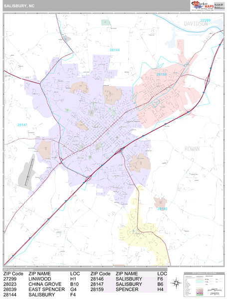 Salisbury North Carolina Wall Map (Premium Style) by MarketMAPS