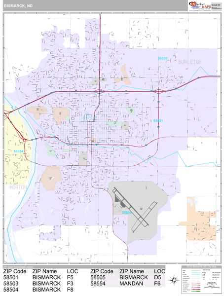 Bismarck North Dakota Wall Map (Premium Style) by MarketMAPS