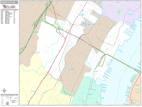 Union City New Jersey Wall Map (Premium Style) by MarketMAPS