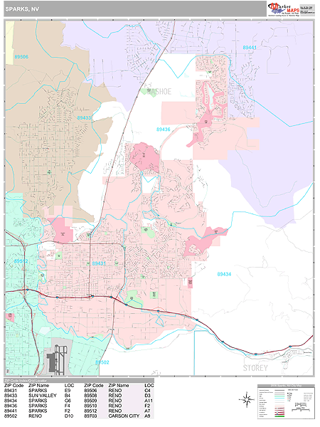 Sparks Nevada Wall Map (Premium Style) by MarketMAPS