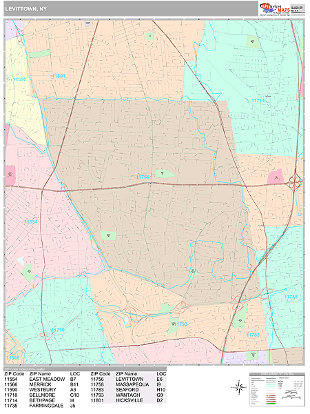 Levittown New York Wall Map (Premium Style) by MarketMAPS