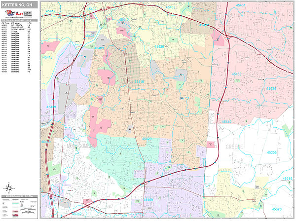 Kettering Ohio Zip Code Wall Map (Premium Style) by MarketMAPS