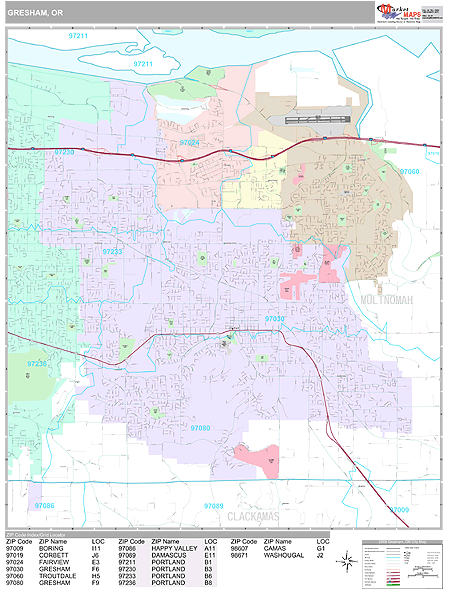 Gresham Oregon Wall Map (Premium Style) by MarketMAPS