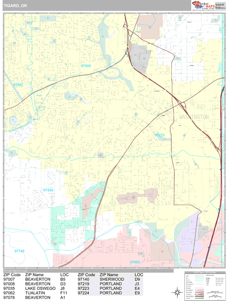 Tigard Oregon Wall Map (Premium Style) by MarketMAPS