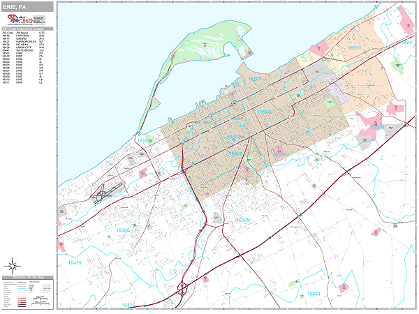 Erie Pennsylvania Zip Code Wall Map (Premium Style) by MarketMAPS