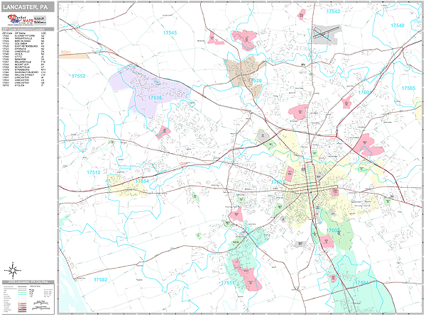 Lancaster Pennsylvania Wall Map (Premium Style) by MarketMAPS