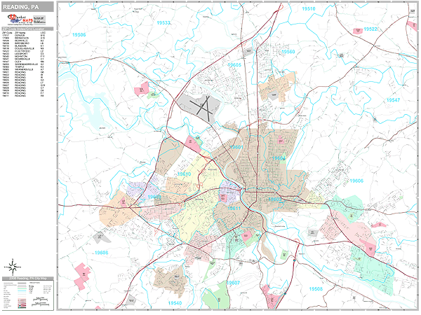 Reading Pennsylvania Wall Map (Premium Style) by MarketMAPS