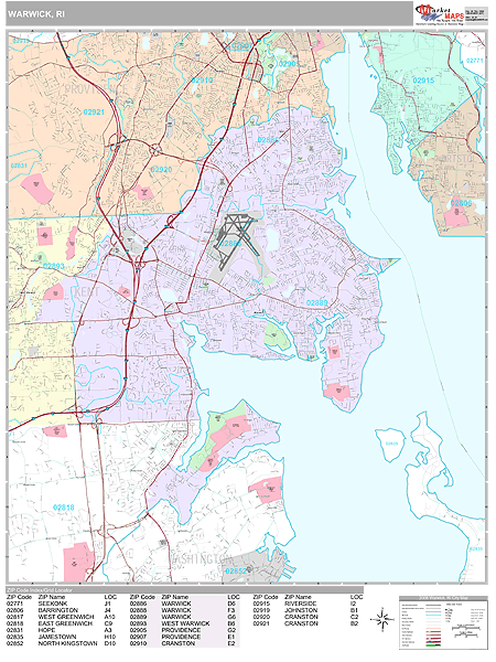 Warwick Rhode Island Wall Map (Premium Style) by MarketMAPS