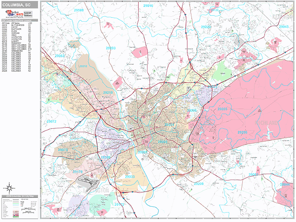 Columbia South Carolina Wall Map (Premium Style) by MarketMAPS