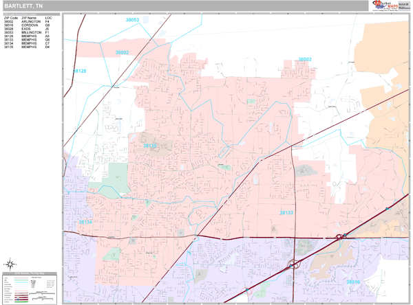 Bartlett Tennessee Wall Map (Premium Style) by MarketMAPS