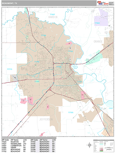 Beaumont Texas Wall Map (Premium Style) by MarketMAPS