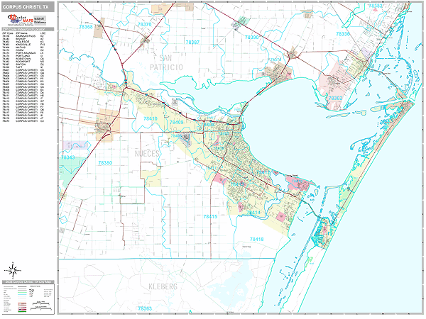 Corpus Christi Texas Wall Map (Premium Style) by MarketMAPS