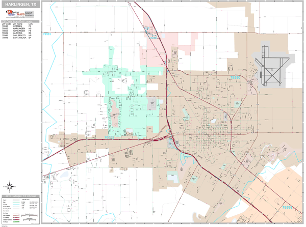 Harlingen Texas Zip Code Wall Map (Premium Style) by MarketMAPS