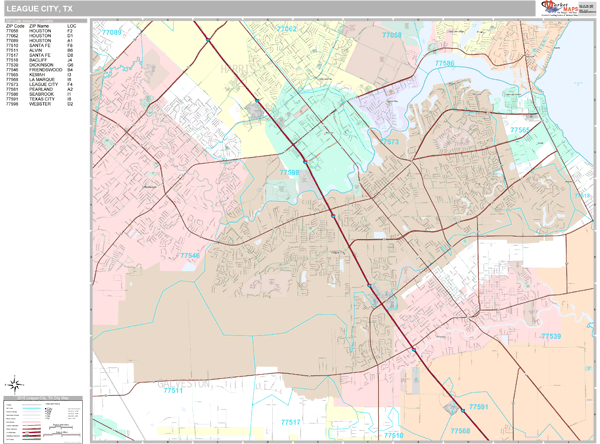 League City Texas Zip Code Wall Map Premium Style By Marketmaps 4639