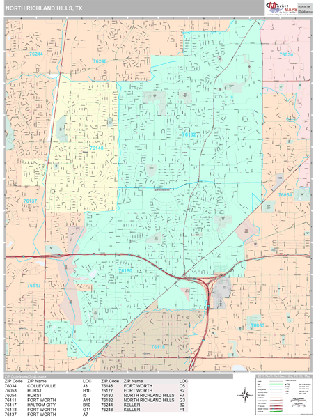 North Richland Hills Texas Wall Map (Premium Style) by MarketMAPS