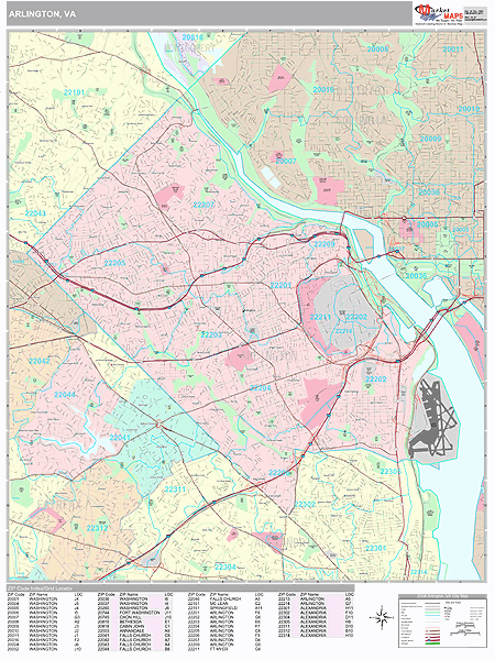 Arlington Virginia Wall Map (Premium Style) by MarketMAPS