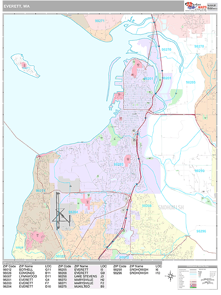 Everett Washington Wall Map (Premium Style) by MarketMAPS