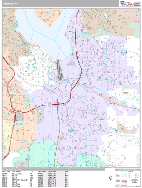 Renton Washington Wall Map (Premium Style) by MarketMAPS