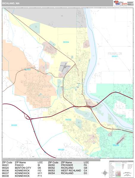 Richland Washington Wall Map (Premium Style) by MarketMAPS