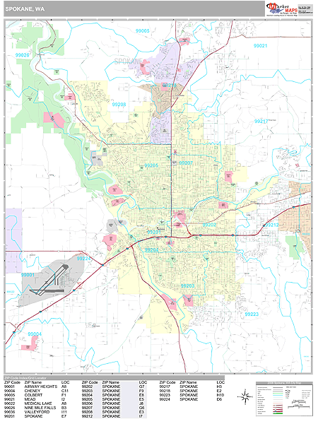 Spokane Washington Wall Map (Premium Style) by MarketMAPS