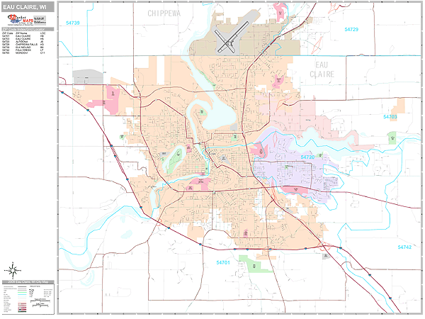 Eau Claire Wisconsin Wall Map (Premium Style) by MarketMAPS