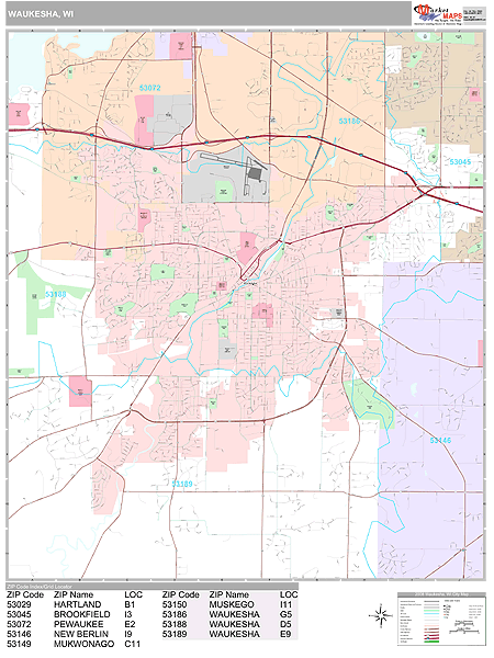 Waukesha Wisconsin Wall Map (Premium Style) by MarketMAPS