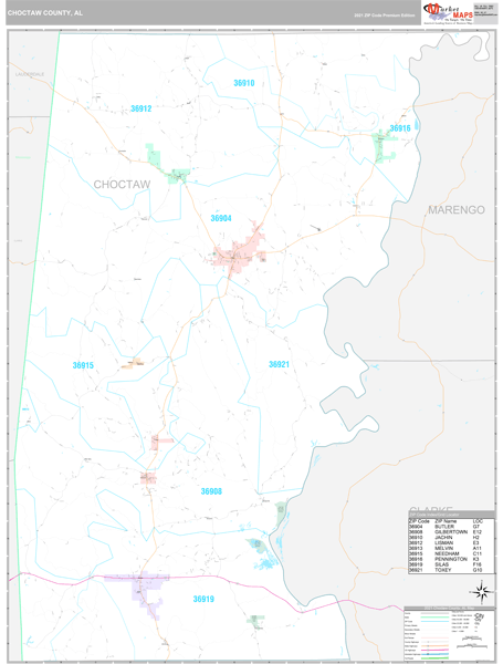 Choctaw County, AL Wall Map Premium Style by MarketMAPS