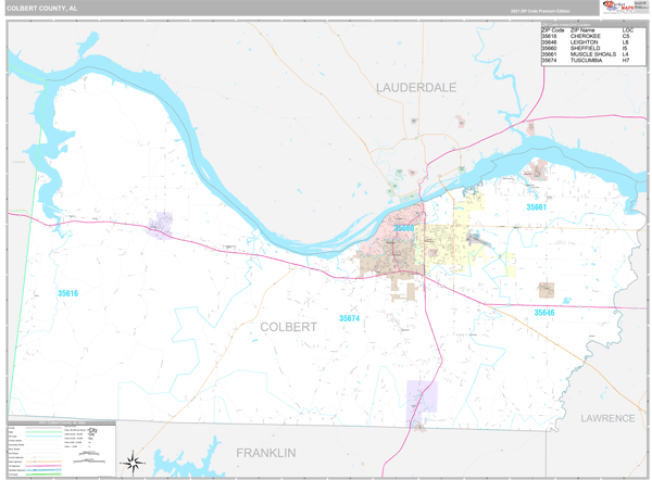 Colbert County, AL Wall Map Premium Style by MarketMAPS