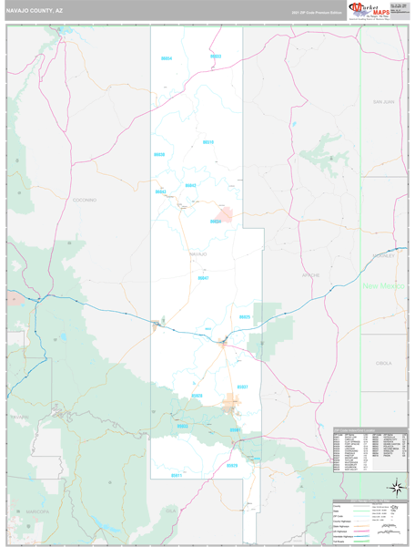 Navajo County, AZ Wall Map Premium Style by MarketMAPS