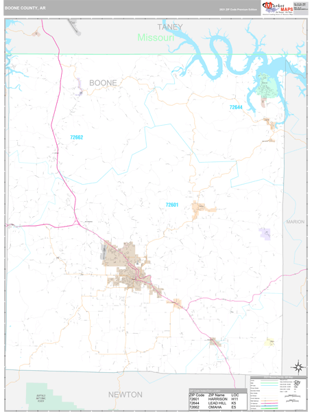 Boone County, AR Zip Code Wall Map Premium Style by MarketMAPS