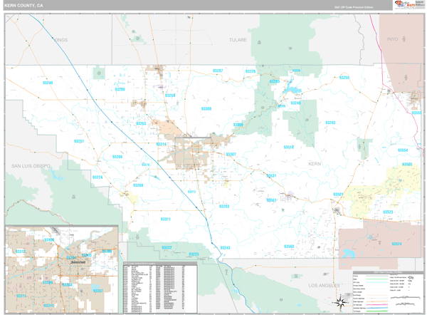 Kern County, CA Wall Map Premium Style by MarketMAPS