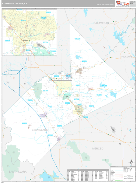 Stanislaus County, CA Wall Map Premium Style by MarketMAPS