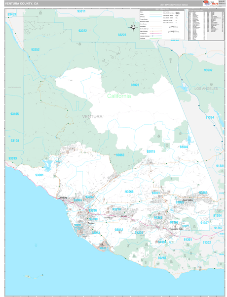 Ventura County, Ca Wall Map Premium Style By Marketmaps