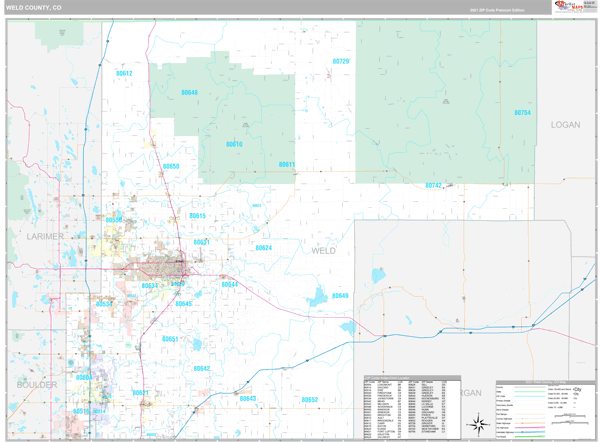 Weld County, CO Wall Map Premium Style by MarketMAPS