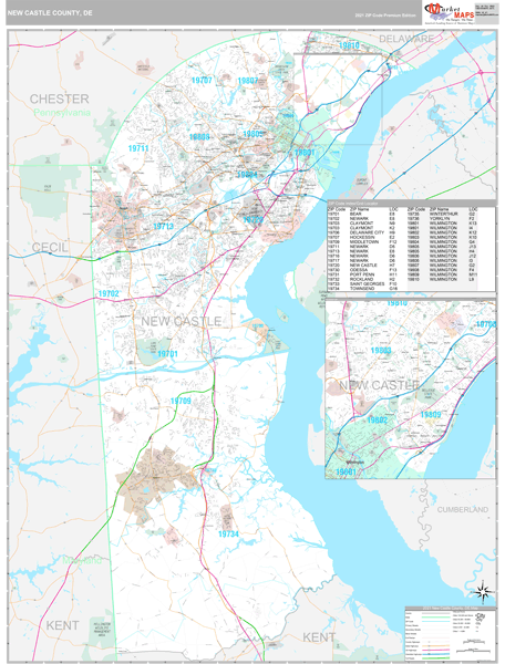 New Castle County, DE Wall Map Premium Style by MarketMAPS