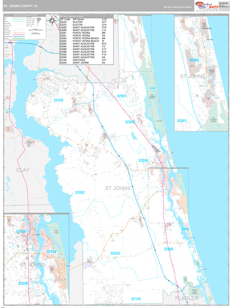 St Johns County FL Wall Map Premium Style By MarketMAPS   12109 