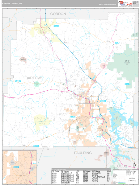 Bartow County Ga Wall Map Premium Style By Marketmaps