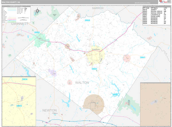 Walton County, GA Wall Map Premium Style by MarketMAPS