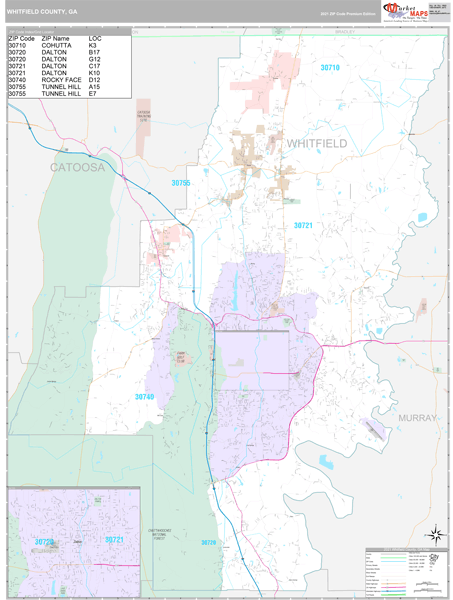 Whitfield County, GA Wall Map Premium Style by MarketMAPS