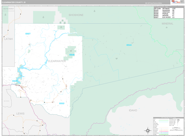 Clearwater County, ID Zip Code Wall Map Premium Style by MarketMAPS