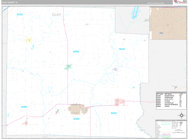 Clay County, IL Wall Map Premium Style by MarketMAPS