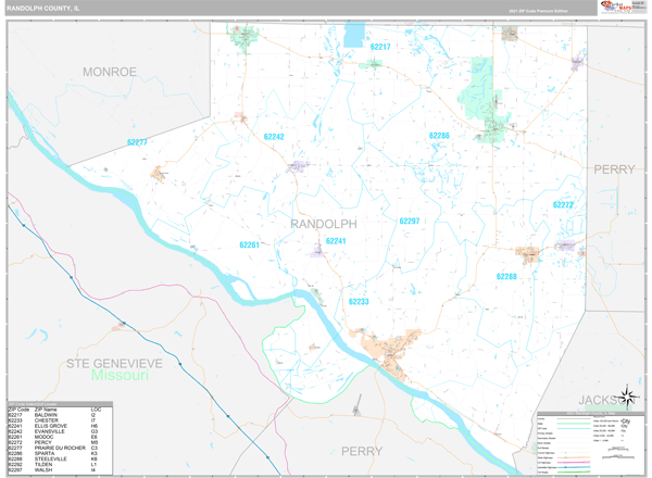 Randolph County, IL Wall Map Premium Style by MarketMAPS