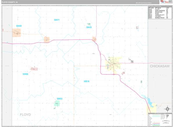 Floyd County, IA Zip Code Wall Map Premium Style by MarketMAPS