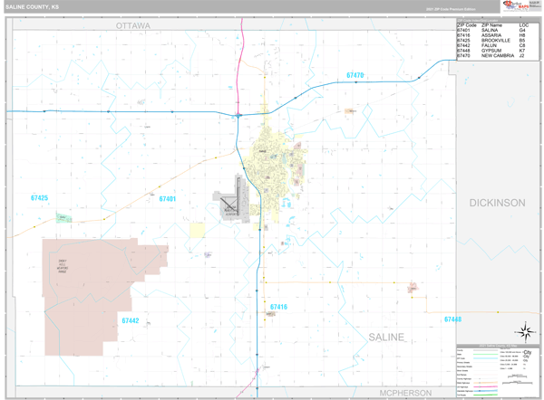 Saline County Ks Wall Map Premium Style By Marketmaps 0484