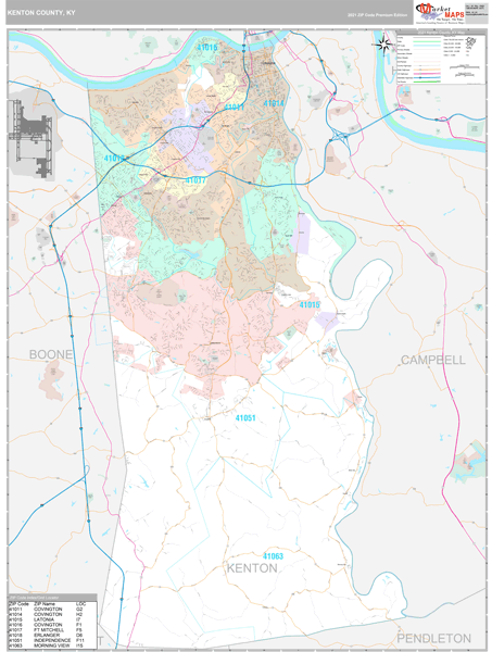 Map Of Kenton County Ky Kenton County, KY Carrier Route Wall Map Premium Style by MarketMAPS