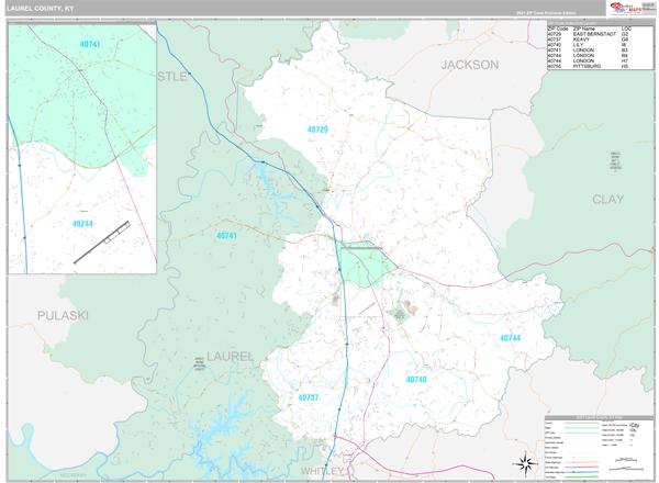 Laurel County, KY Wall Map Premium Style by MarketMAPS