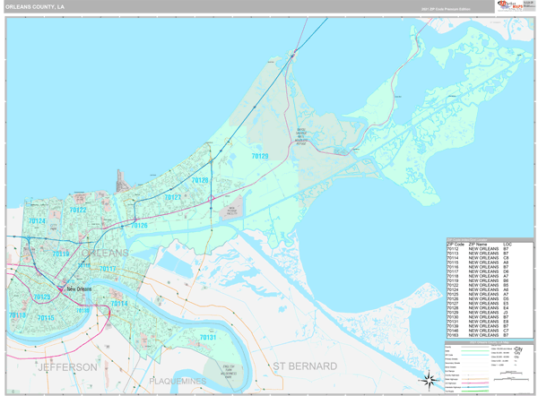 Orleans County, LA Zip Code Wall Map Premium Style by MarketMAPS