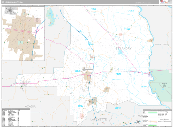 St. Landry County, LA Wall Map Premium Style by MarketMAPS