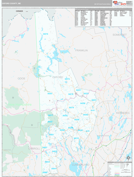 Oxford County, ME Wall Map Premium Style by MarketMAPS