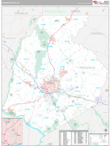 Frederick County Md Wall Map Premium Style By Marketmaps